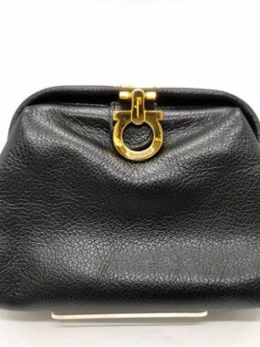 Salvatore Ferragamo Black Leather Clutch with Gold Gancini